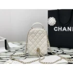 Ivory Quilted Top-Handle Backpack