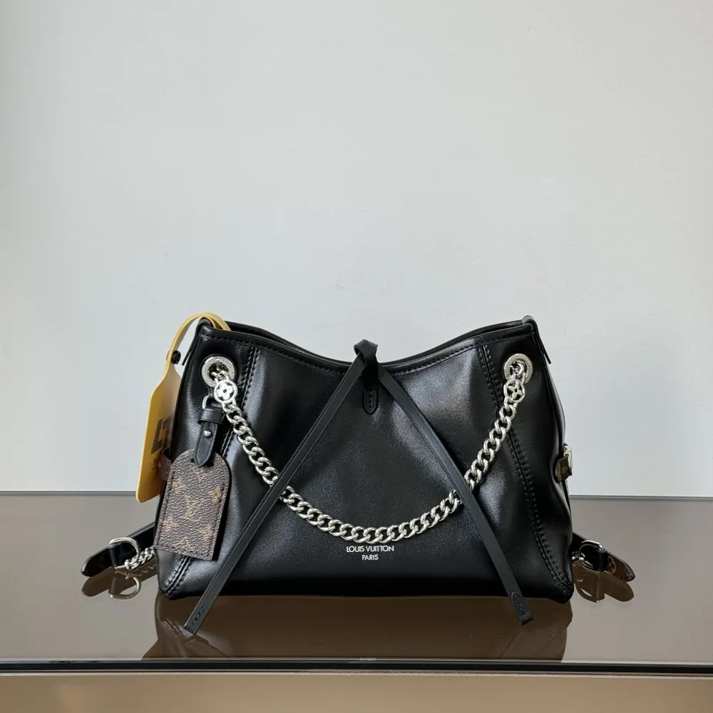 Leather-Chain-Soft-Bag-Black