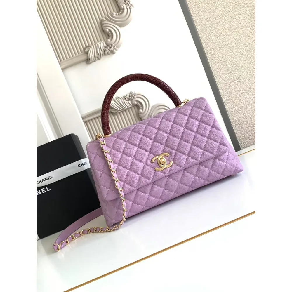 Lilac Quilted Top-Handle Flap Bag