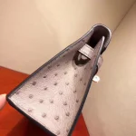 Mauve Ostrich-Embossed Top-Handle Bag
