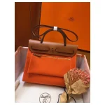 Orange Canvas-and-Leather Top-Handle Bag