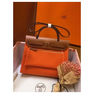 Orange Canvas-and-Leather Top-Handle Bag