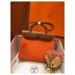 Orange Canvas-and-Leather Top-Handle Bag