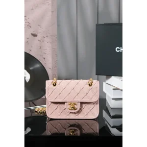 Pink Quilted Chain Mini Flap Bag