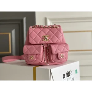 Pink Quilted Twin-Pocket Backpack
