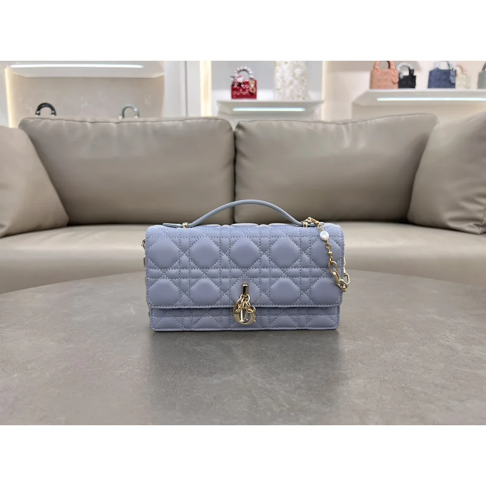 Powder Blue Cannage Top-Handle Bag
