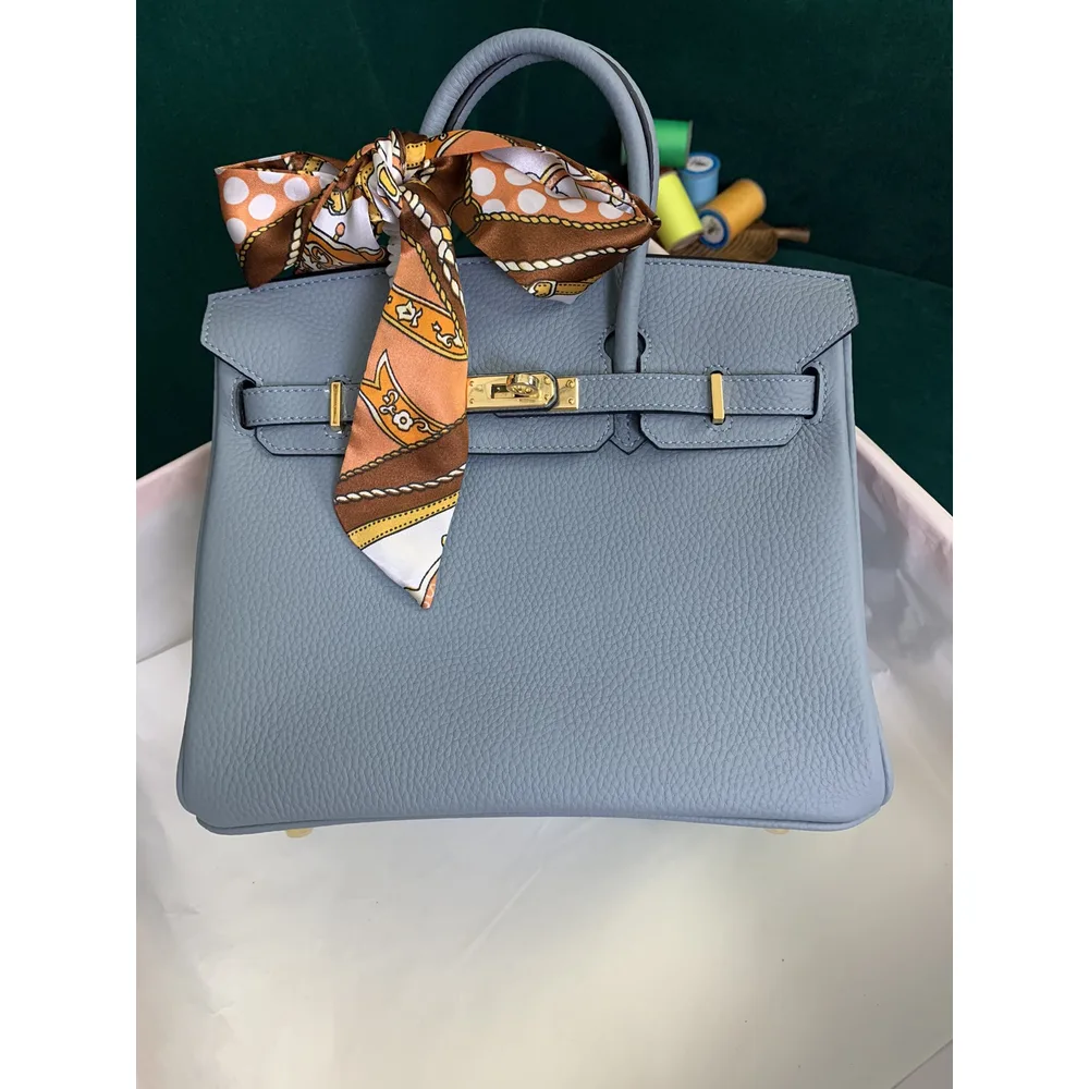 Sky Blue Structured Top-Handle Tote