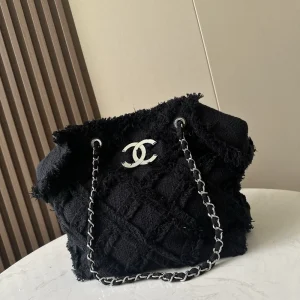 Tweed-Fringe-Chain-Hobo-Black