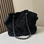 Tweed-Fringe-Chain-Hobo-Black