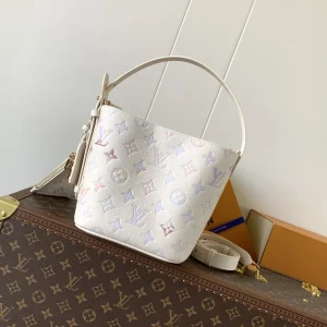 White Embossed Small Bucket Bag