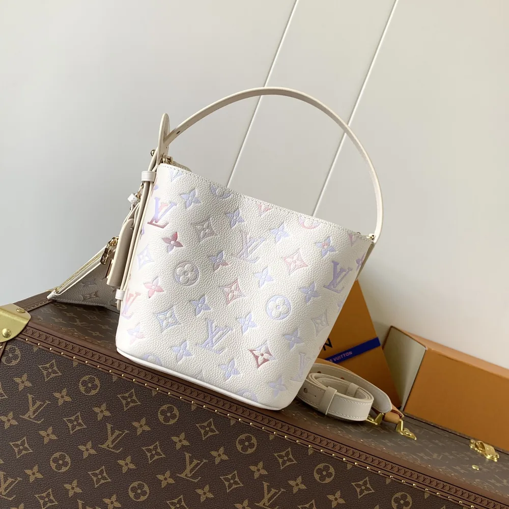 White Embossed Small Bucket Bag