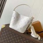 White Embossed Small Bucket Bag