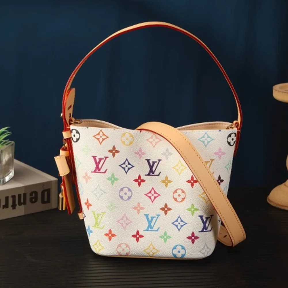 White Multicolor Monogram Bucket Bag