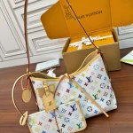 White Multicolor Monogram Shoulder Bag with Pouch