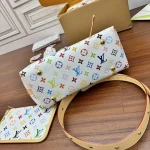 White Multicolor Monogram Shoulder Bag with Pouch