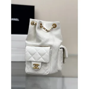 White Quilted Drawstring Backpack