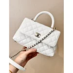 White Quilted Top-Handle Flap Bag