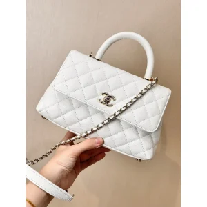 White Quilted Top-Handle Flap Bag