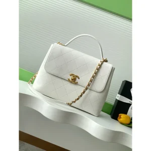 White Top-Handle Flap Bag