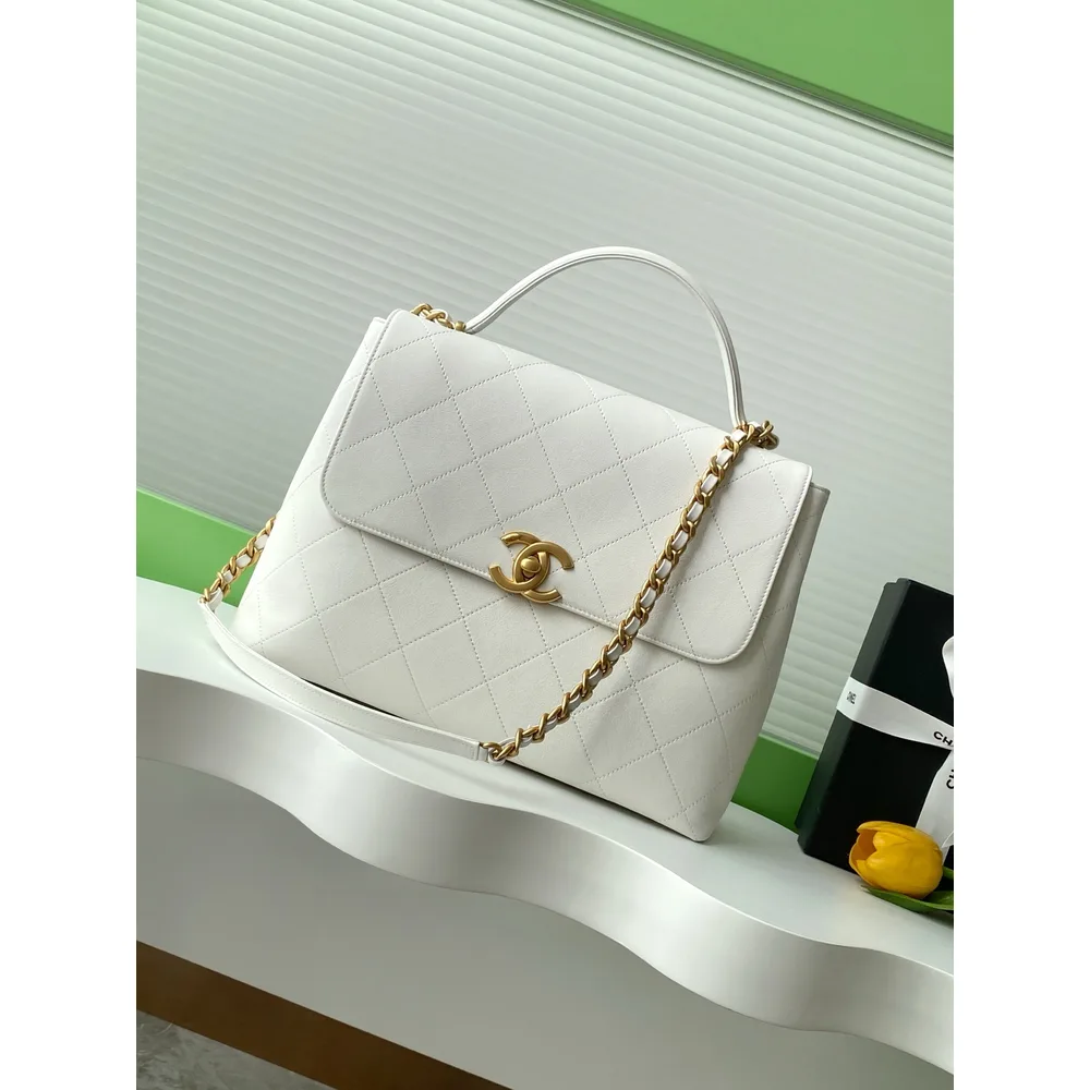 White Top-Handle Flap Bag